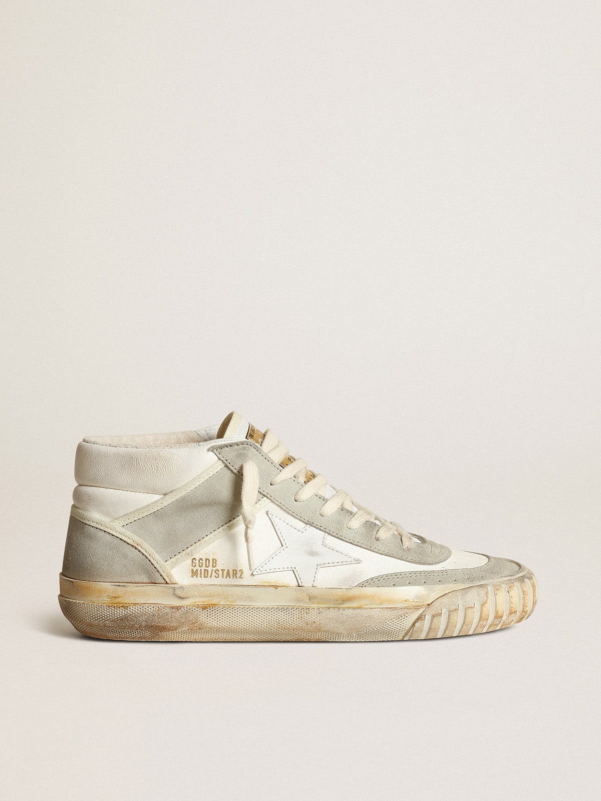 Golden Goose Men’s Mid Star with ice-gray suede inserts and white star