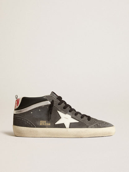Golden Goose Mid Star in black suede with white leather star and silver flash