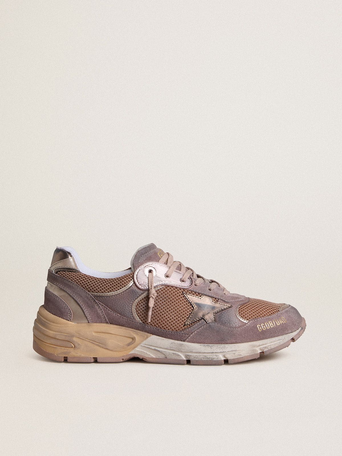 Golden Goose Men's Dad-Star in lilac suede and mesh with laminated leather star and heel tab
