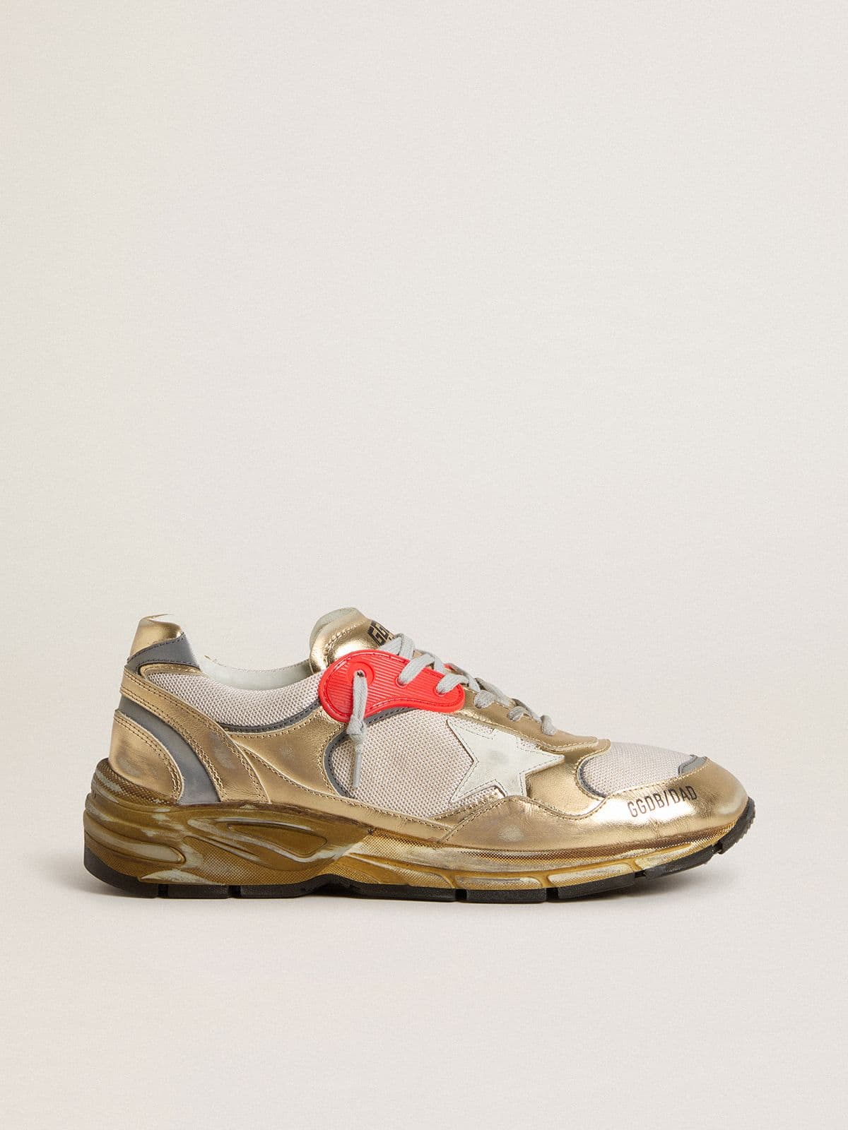 Golden Goose Men's Dad-Star in mesh and gold foiled leather with white leather star
