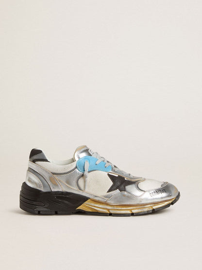 Golden Goose Men's Dad-Star in mesh and silver foiled leather with black leather star