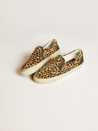 Golden Goose Men's VCE Penstar in leopard-print pony skin with black leather heel tab