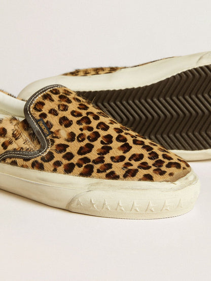 Golden Goose Men's VCE Penstar in leopard-print pony skin with black leather heel tab