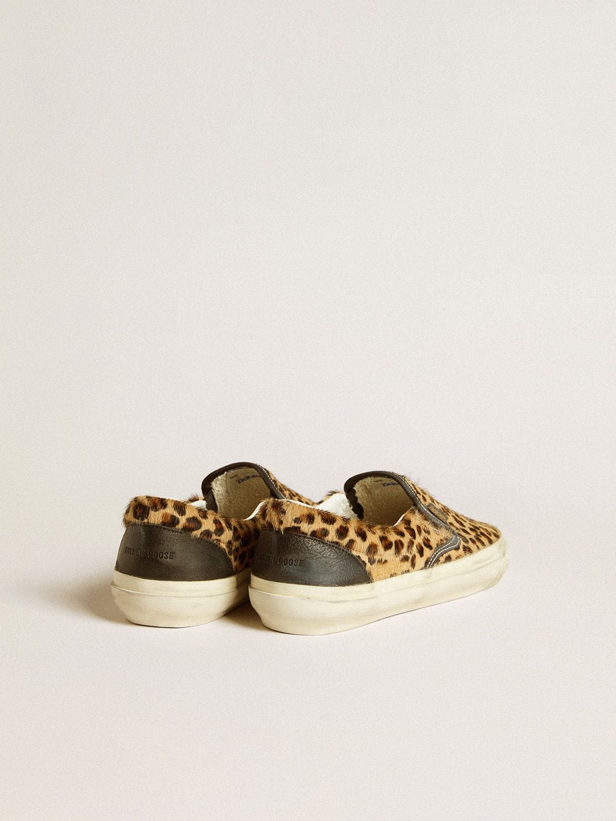 Golden Goose Men's VCE Penstar in leopard-print pony skin with black leather heel tab