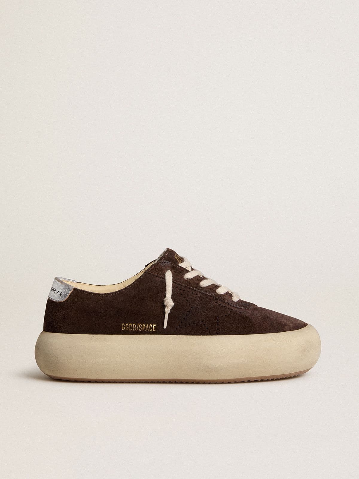 Golden Goose Men's Space-Star in dark brown suede with metallic silver heel tab