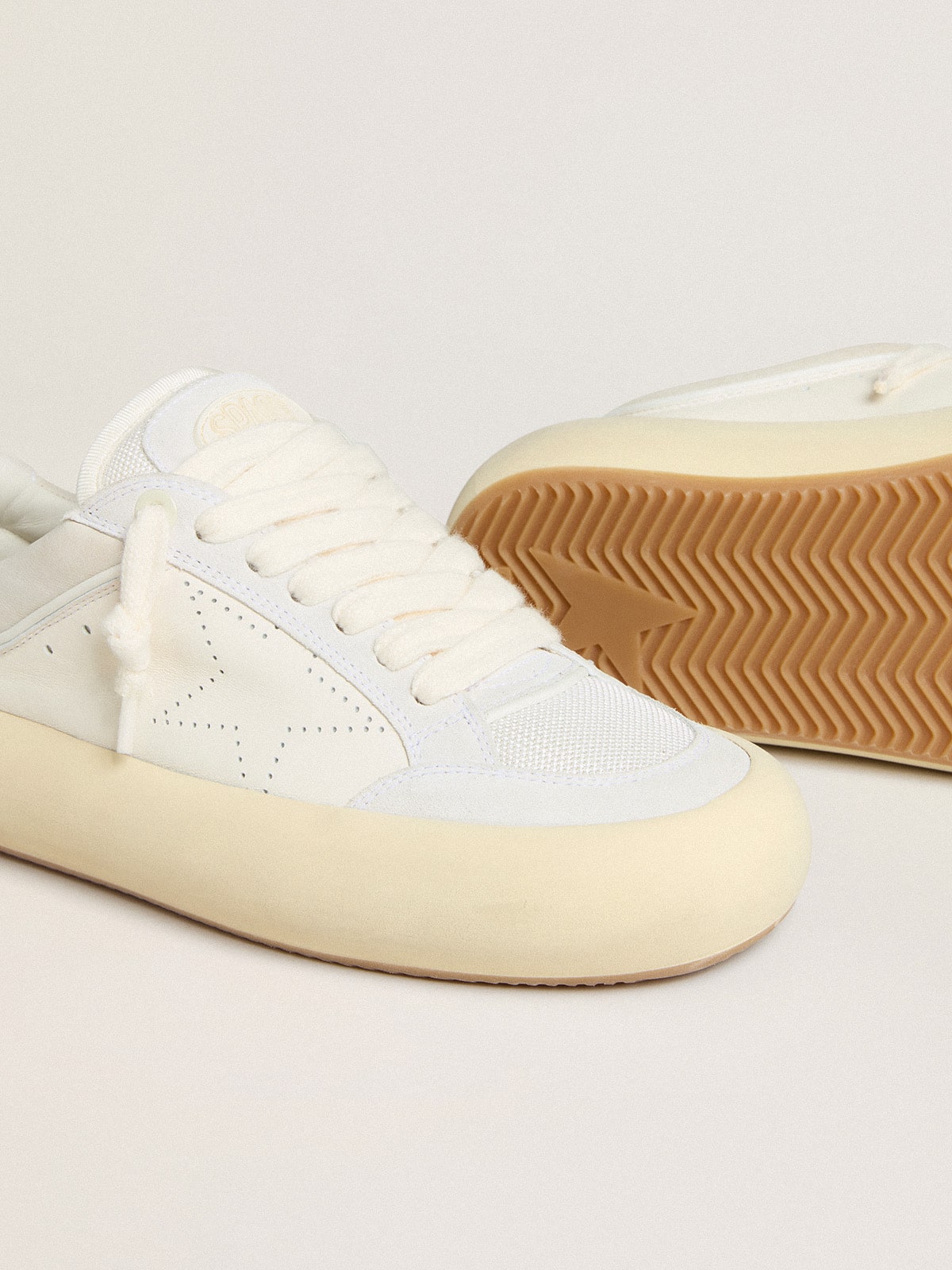 Golden Goose Men's Space-Star Cube in white leather with perforated star