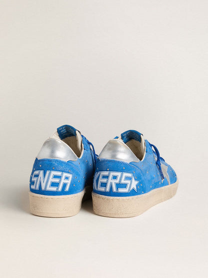 Golden Goose Men's Ball Star in light blue suede with studs and silver metallic leather star