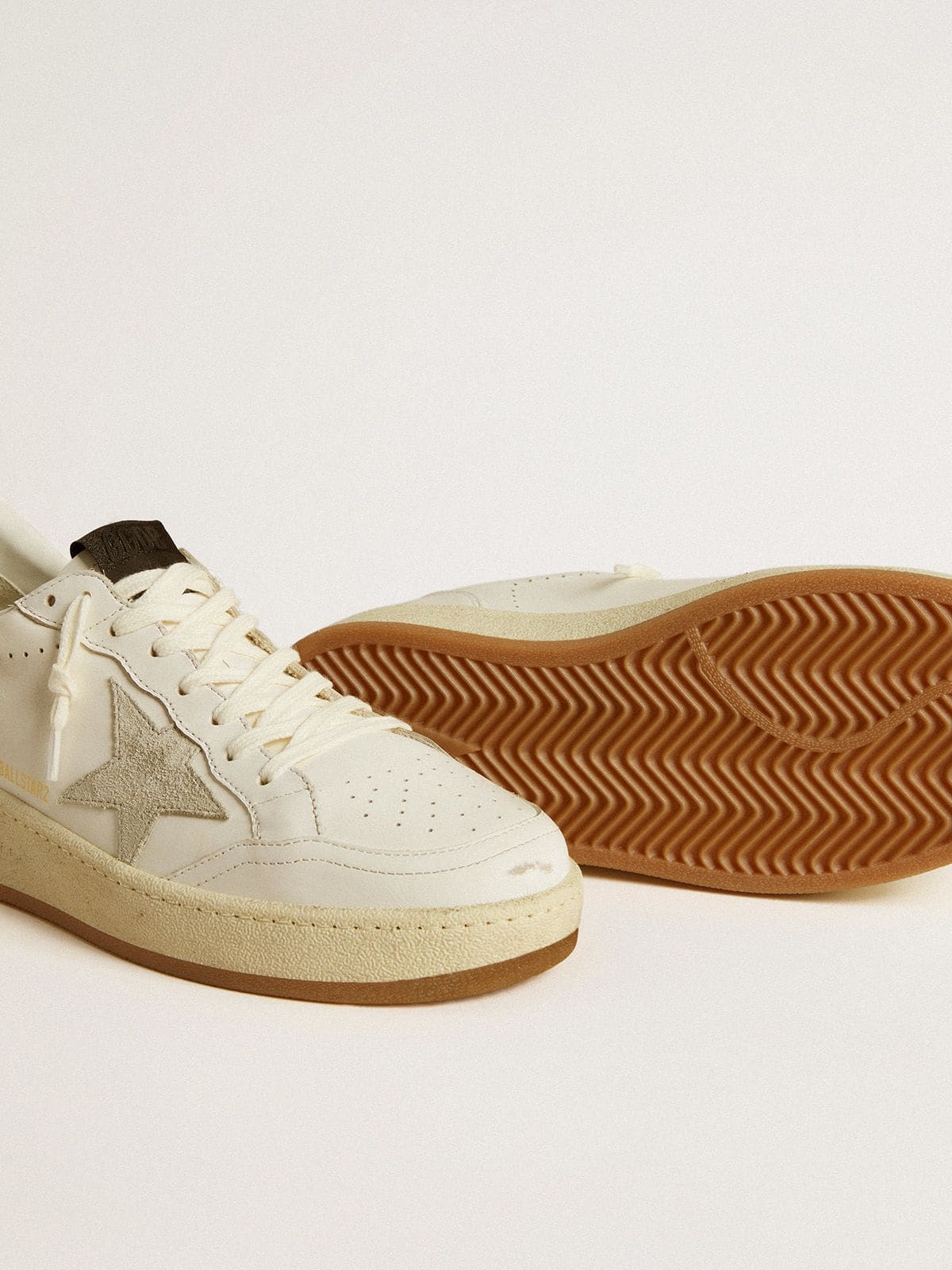 Golden Goose Ball Star with ice-gray suede star and glossy black leather heel tab