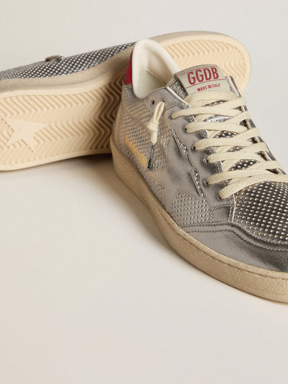 Golden Goose Bio-based Ball Star in metallic silver with silver star and red heel tab