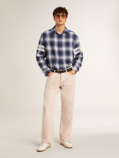 Golden Goose Men’s Ball Star LTD with mesh star and midnight blue leather heel tab