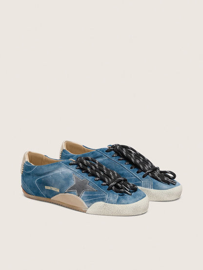 Golden Goose Men's True-Star in teal suede with black star and cream heel tab