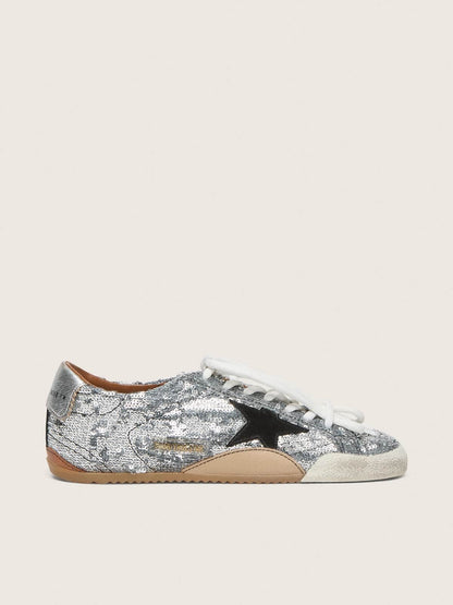 Golden Goose Men's True-Star in silver sequins with black star and silver leather heel tab
