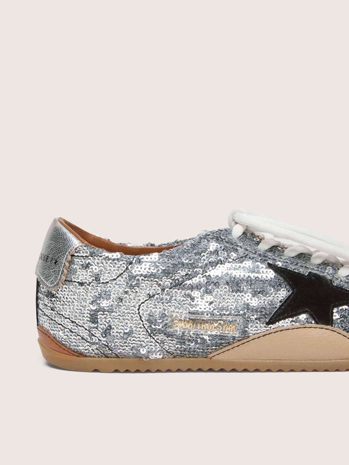 Golden Goose Men's True-Star in silver sequins with black star and silver leather heel tab