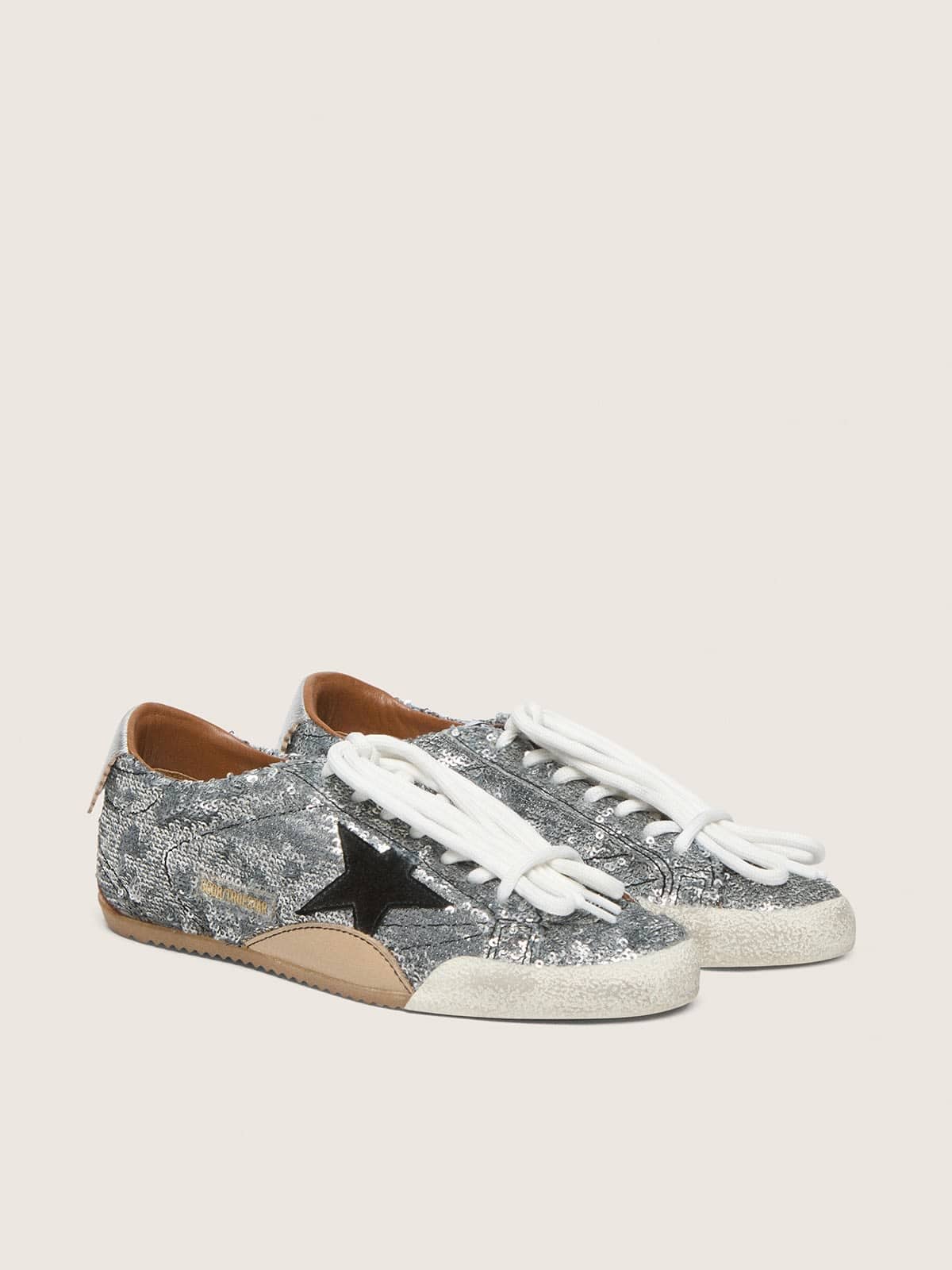 Golden Goose Men's True-Star in silver sequins with black star and silver leather heel tab