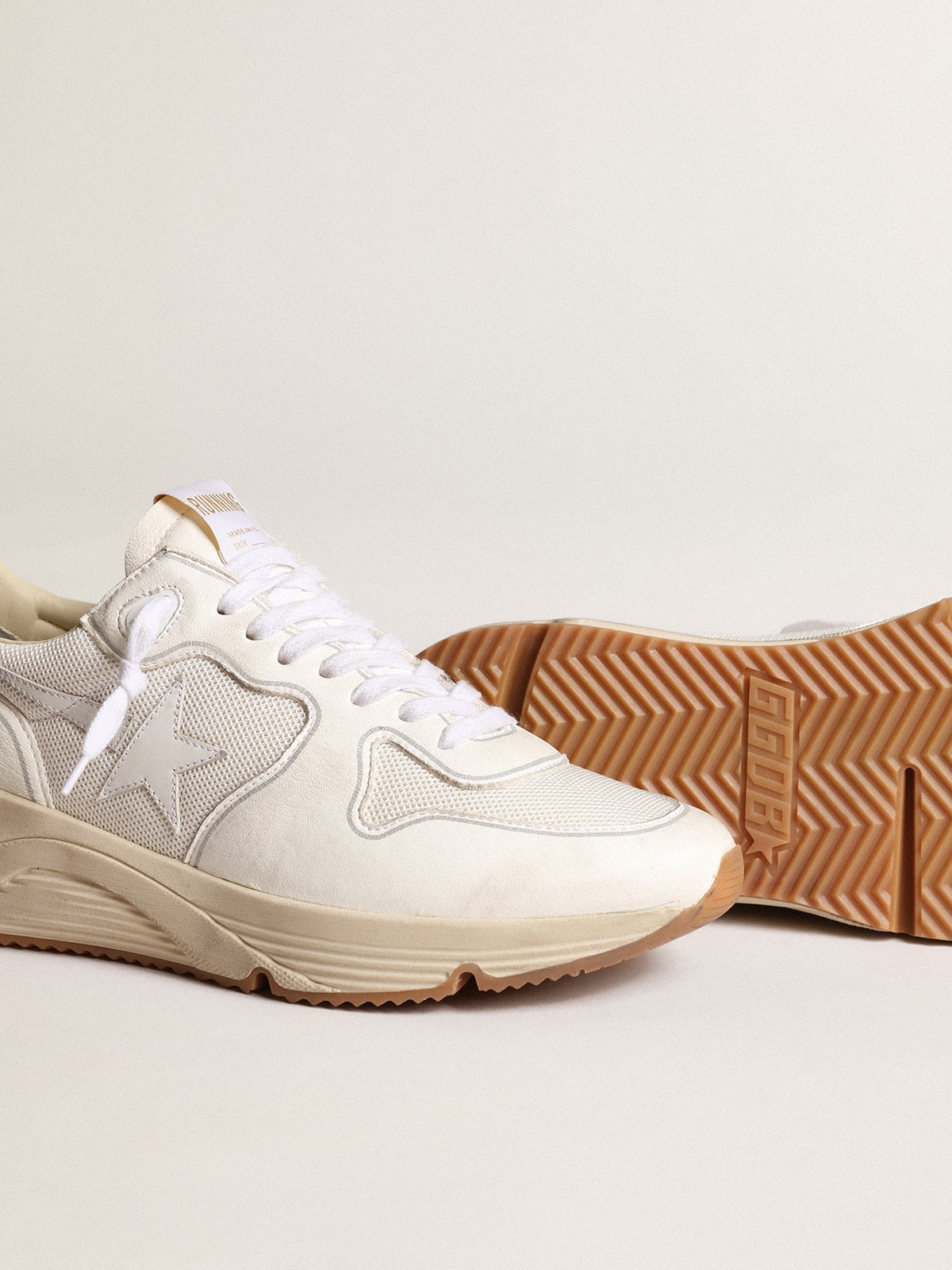 Golden Goose Men's Running Sole in mesh and white nappa