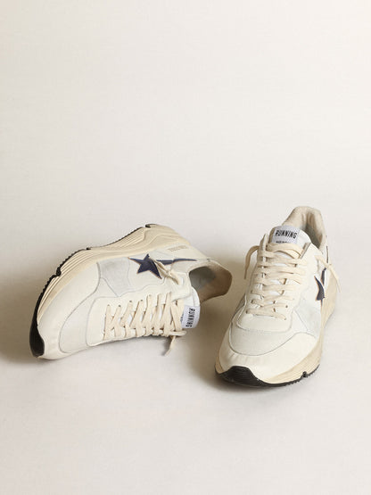 Golden Goose Running Sole in white leather and mesh with blue laminated leather star