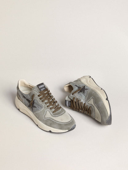 Golden Goose Men's Running Sole in light blue nylon with black star and green leather heel tab