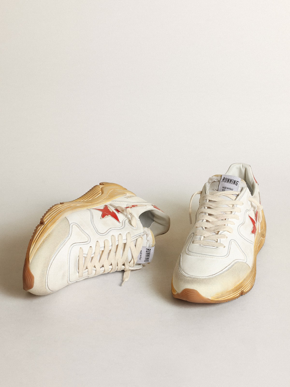 Golden Goose Men's Running Sole with leather star and heel tab with red print