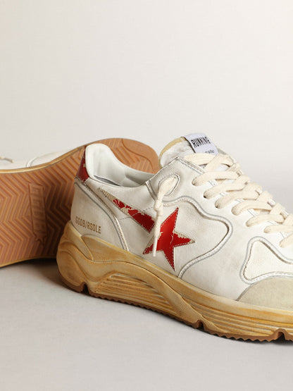 Golden Goose Men's Running Sole with leather star and heel tab with red print