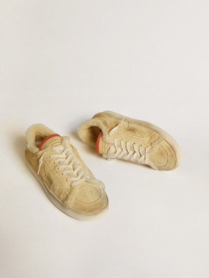 Golden Goose Stardan in beige suede with leather heel tab and shearling lining