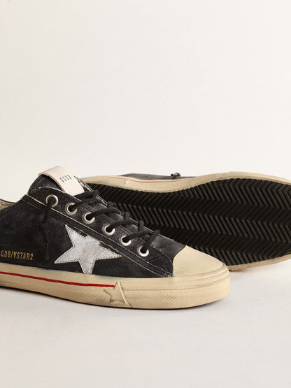 Golden Goose V-Star  in blue leather with silver metallic leather star