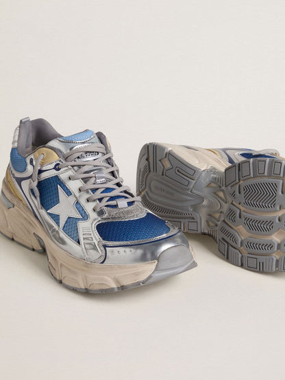 Golden Goose Men's Lightstar  in light blue mesh with white TPU star and silver bio-based inserts