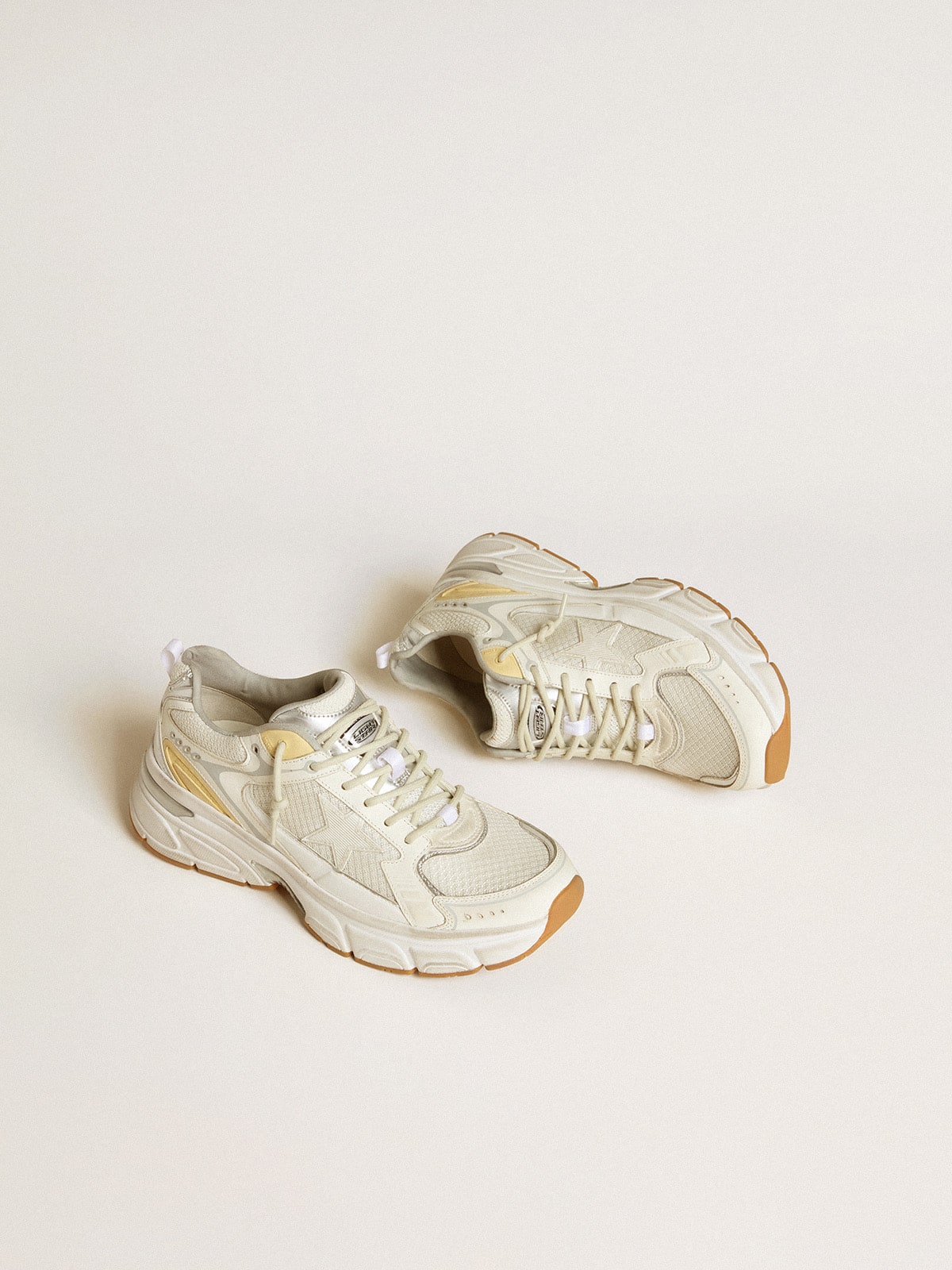 Golden Goose Men’s Lightstar in white leather and mesh with worn-white star