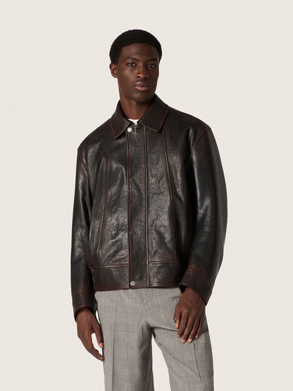 Golden Goose Men’s bomber jacket in burgundy nappa leather