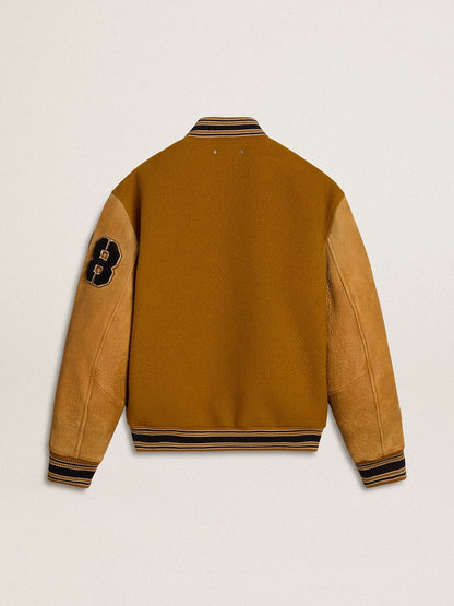 Golden Goose Ochre yellow wool bomber jacket with leather sleeves