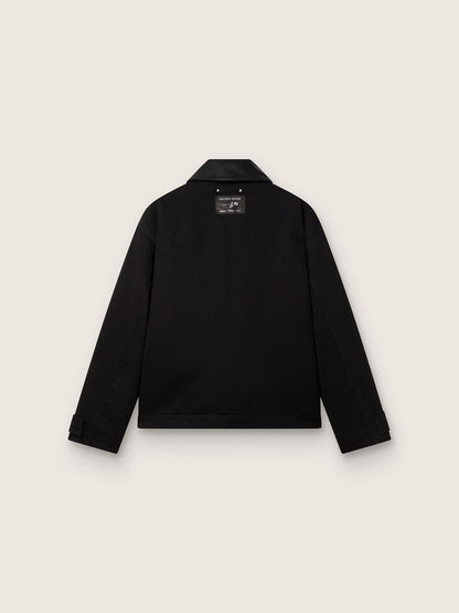 Golden Goose Men's short padded jacket in black cotton with leather collar