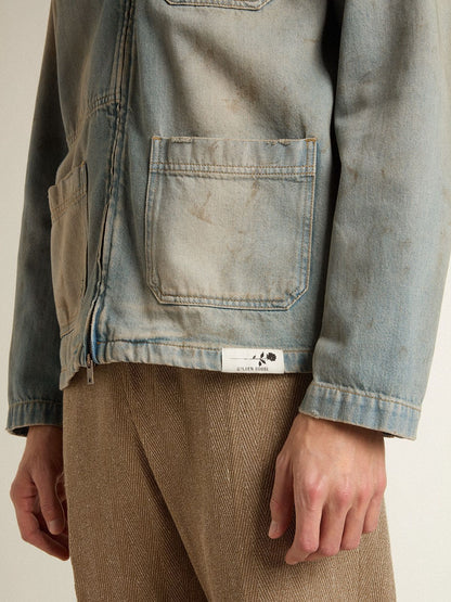 Golden Goose Men's distressed-effect denim jacket with zip