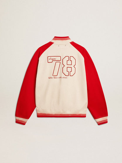 Golden Goose Bomber jacket in worn white and red with embroidery