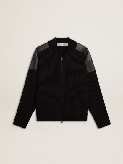 Golden Goose Men's black merino wool jacket with leather patches
