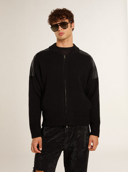 Golden Goose Men's black merino wool jacket with leather patches