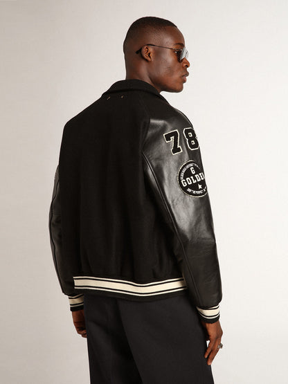 Golden Goose Black wool bomber jacket with patch