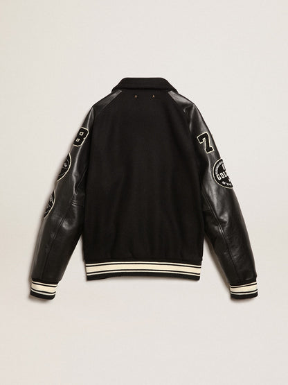 Golden Goose Black wool bomber jacket with patch