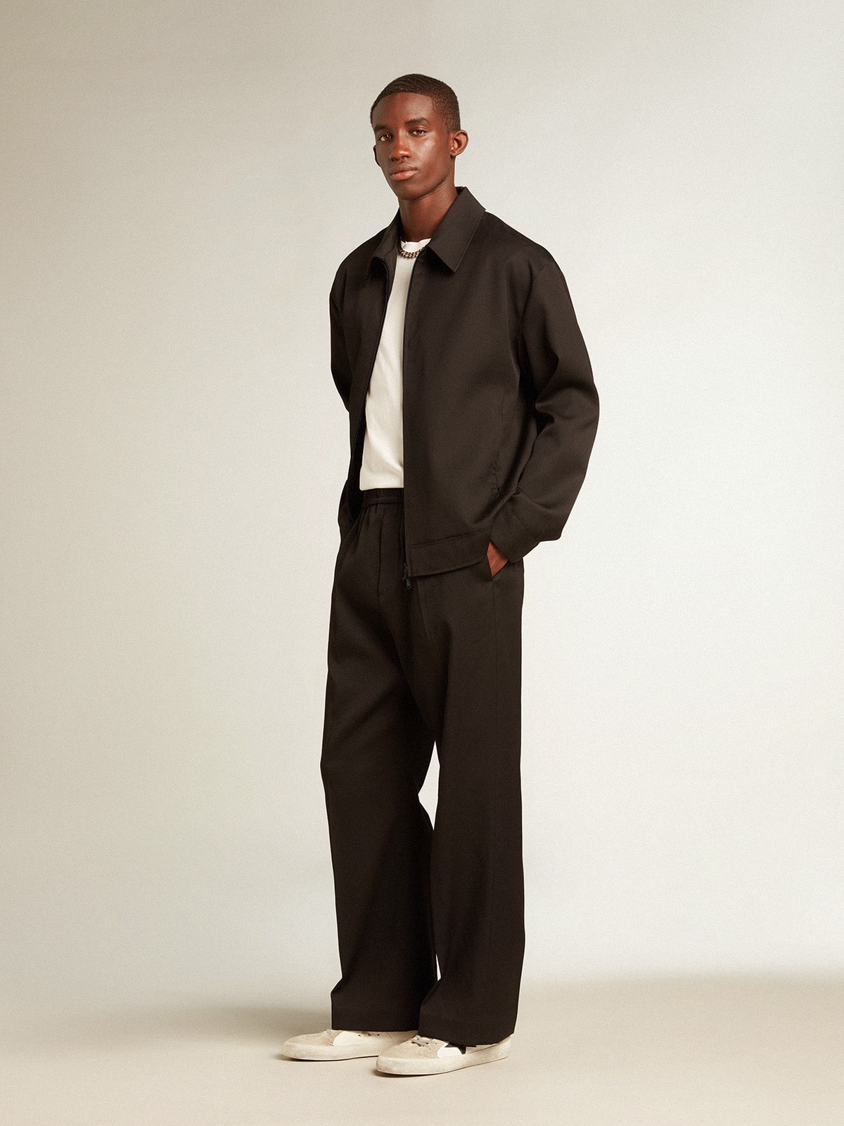 Golden Goose Men’s zip-up jacket in black wool gabardine