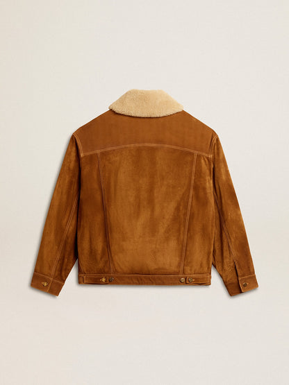 Golden Goose Men's jacket in tobacco-colored split leather with a shearling collar