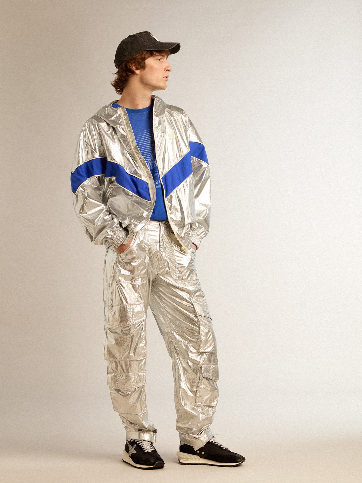 Golden Goose Men's windcheater in silver technical fabric