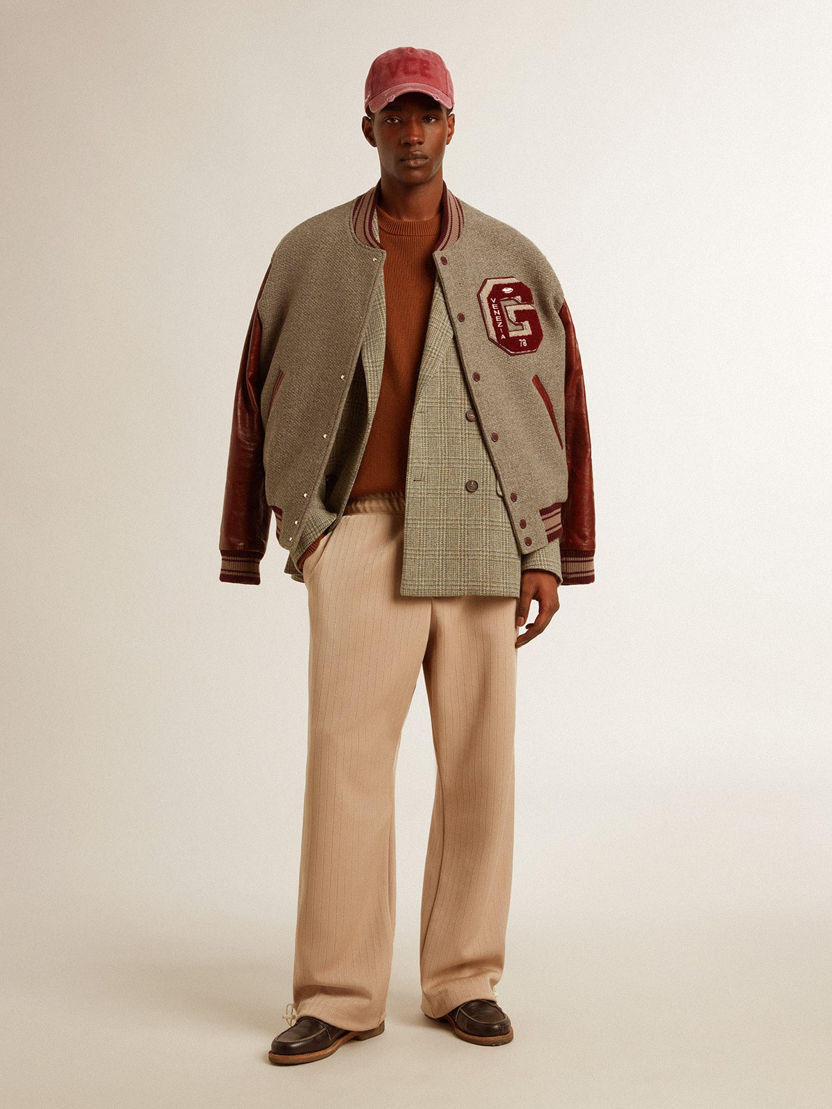 Golden Goose Bomber jacket in gray melange wool with leather sleeves