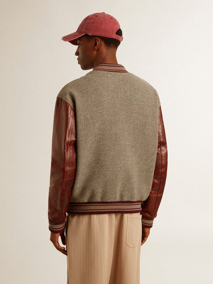 Golden Goose Bomber jacket in gray melange wool with leather sleeves