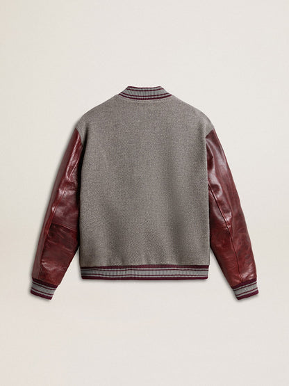 Golden Goose Bomber jacket in gray melange wool with leather sleeves