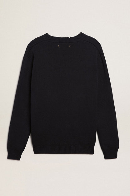 Golden Goose Men’s round-neck sweater in dark blue cotton