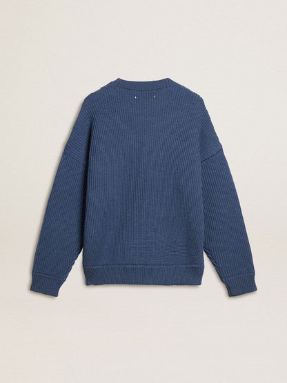 Golden Goose Men's light blue jacquard wool sweater with cream-colored pattern