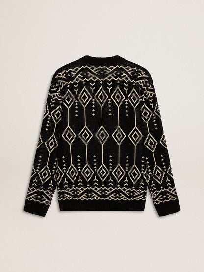 Golden Goose Men’s crew neck wool blend sweater with jacquard argyle design