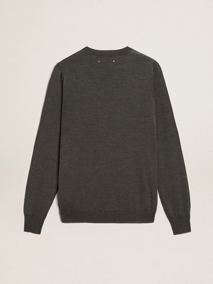 Golden Goose Men's round-neck sweater in dark gray mélange wool