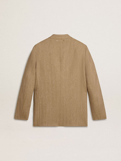 Golden Goose Men's single-breasted blazer in a sand-colored chevron linen blend.