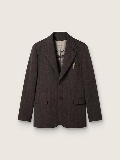 Golden Goose Men's single-breasted blazer in dark brown wool with thin stripe pattern