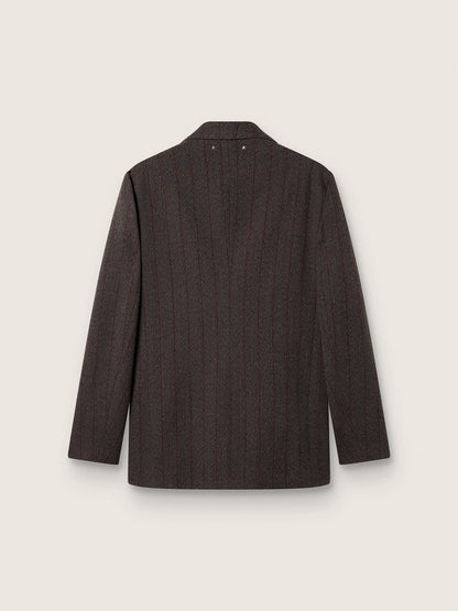 Golden Goose Men's single-breasted blazer in dark brown wool with thin stripe pattern