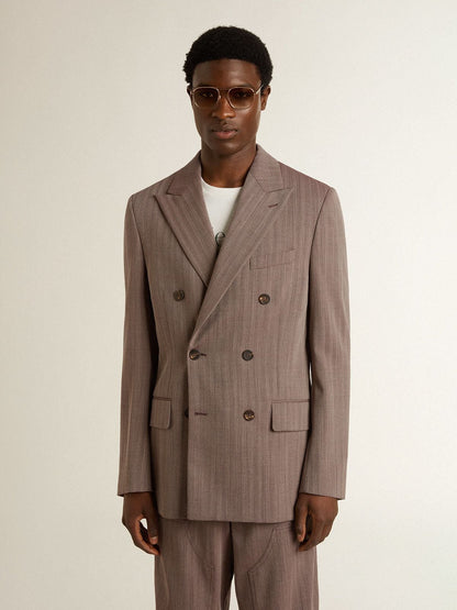 Golden Goose Men's beige chevron wool blend double-breasted blazer